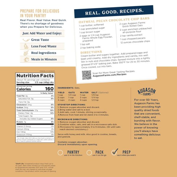 Augason Farms Quick Rolled Oats 4-Gallon Pail, Emergency Foo...
