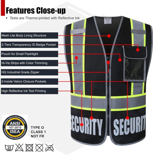 Security Vest for Men Women Reflective Safety Vest with 5 Po...