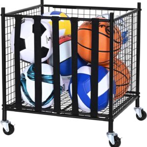 VEVOR Rolling Sports Ball Storage Cart, Lockable Basketball ...