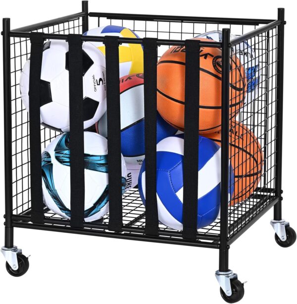 VEVOR Rolling Sports Ball Storage Cart, Lockable Basketball ...