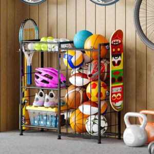 Sports Equipment Organizer, Ball Storage Rack with Elastic S...