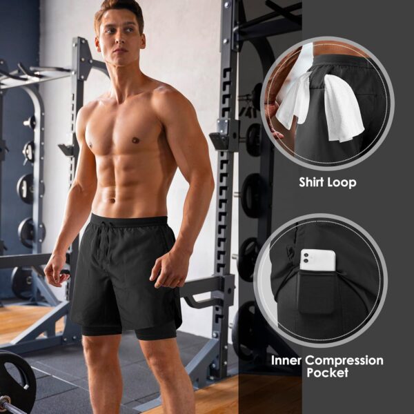 NIMOJIRO Men's 2 in 1 Running Shorts Workout Athletic Traini...