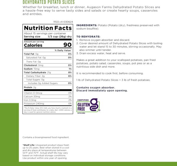 Augason Farms Dehydrated Potato Slices Can, Emergency Food S...