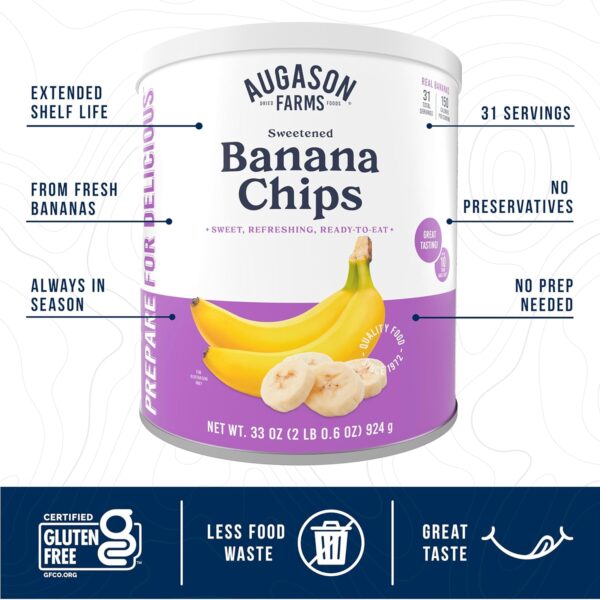 Augason Farms Sweetened Banana Chips Can, Emergency Food Sup...