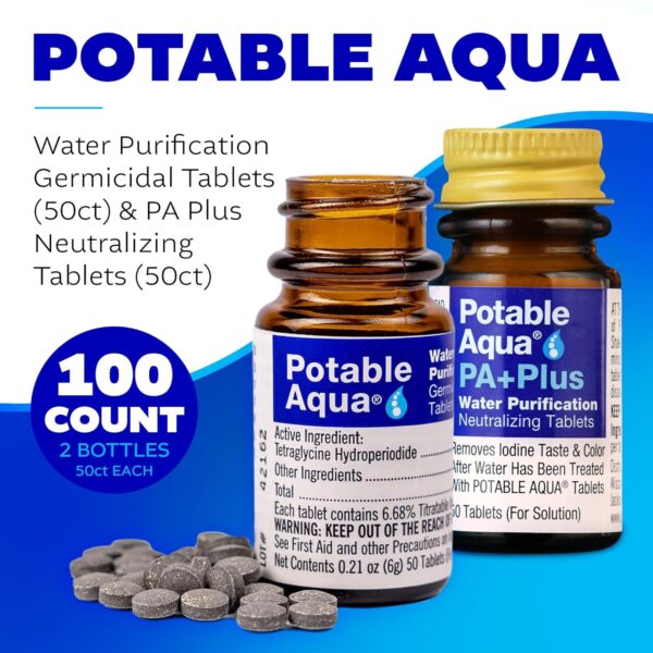 Potable Aqua Water Purification Tablets with PA Plus, Portab...