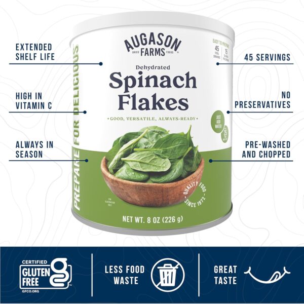 Augason Farms Dehydrated Spinach Flakes Can, Emergency Food ...