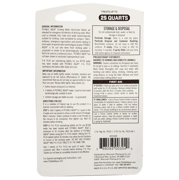 Potable Aqua Water Purification Tablets with PA Plus, Portab...