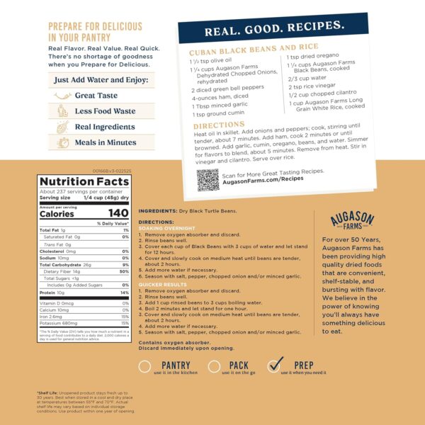 Augason Farms Dried Black Beans 4-Gallon Pail, Bulk Food Sto...