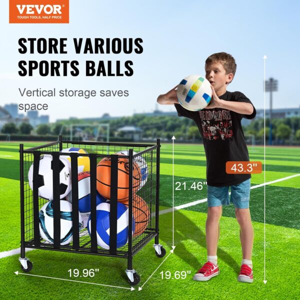 VEVOR Rolling Sports Ball Storage Cart, Lockable Basketball ...