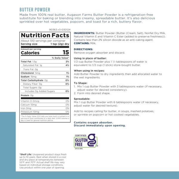 Augason Farms Butter Powder Can, Emergency Food Supply, Ever...