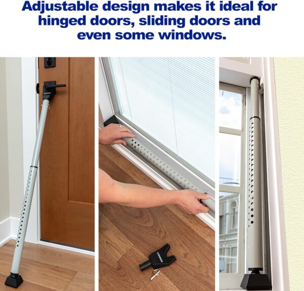 BRINKS- Portable Door Security Bar, Silver- Adjustable Secur...