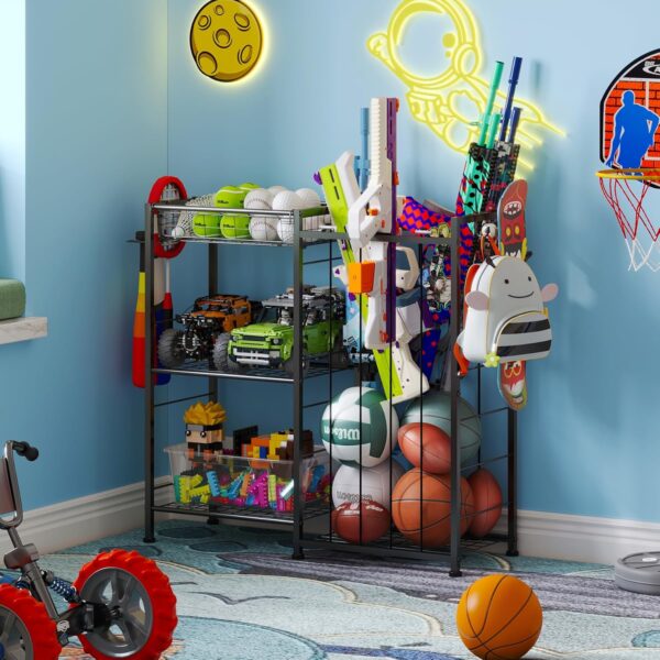Sports Equipment Organizer, Ball Storage Rack with Elastic S...