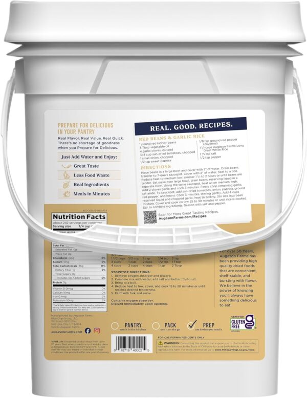 Augason Farms Long Grain White Rice 4-Gallon Pail, Emergency...