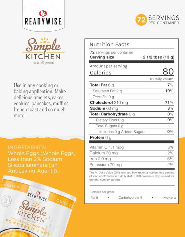 READYWISE - Simple Kitchen, Powdered Eggs, 72 Servings, Emer...
