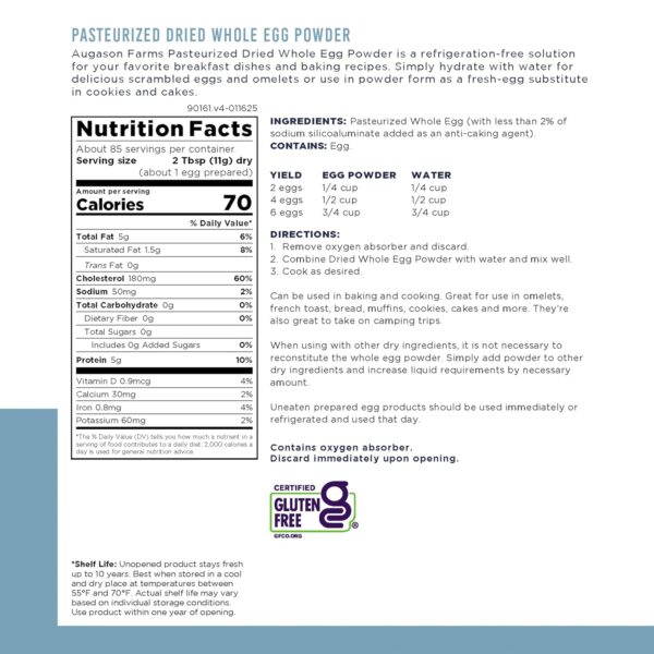 Augason Farms Pasteurized Dried Whole Egg Powder Can, Real E...