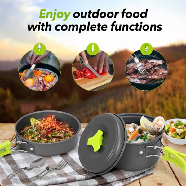 15pcs Camping Cookware Mess Kit,Non-Stick Lightweight Pots S...