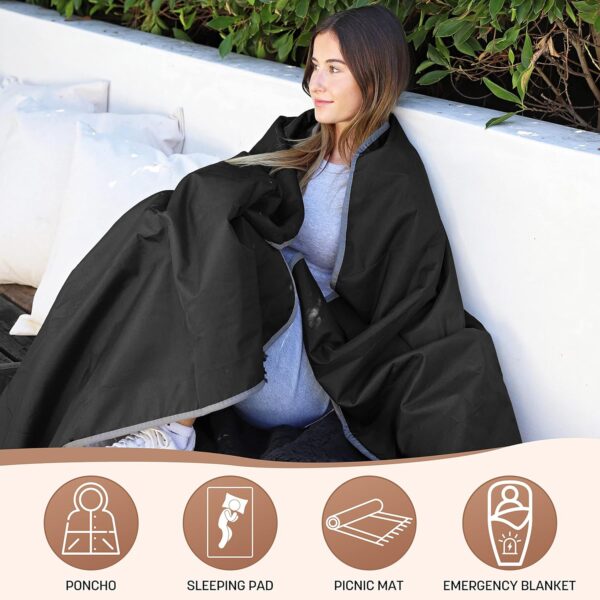 Tirrinia Waterproof Outdoor Blanket with Sherpa Lining, Wind...