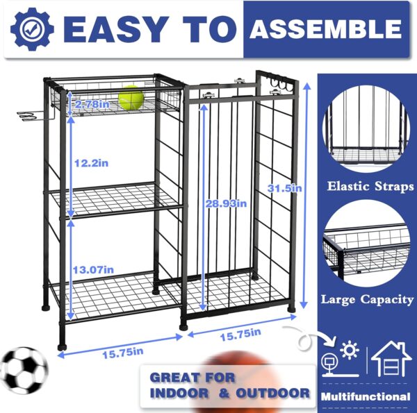 Sports Equipment Organizer, Ball Storage Rack with Elastic S...
