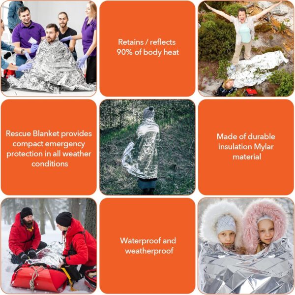 6 Pack Emergency Mylar Blanket, Emergency Blanket Space Blan...