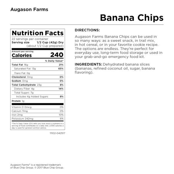 Augason Farms Sweetened Banana Chips Can, Emergency Food Sup...