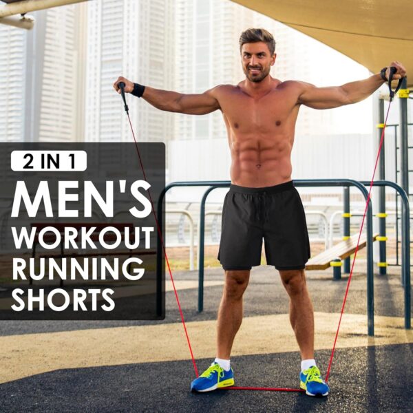 NIMOJIRO Men's 2 in 1 Running Shorts Workout Athletic Traini...