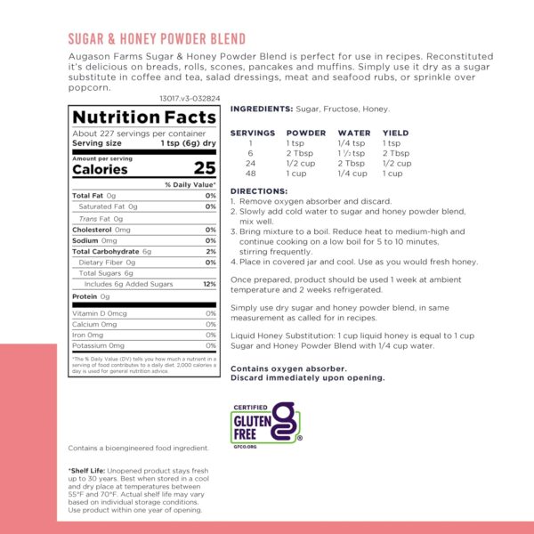 Augason Farms Sugar & Honey Powder Blend Can, Emergency Food...