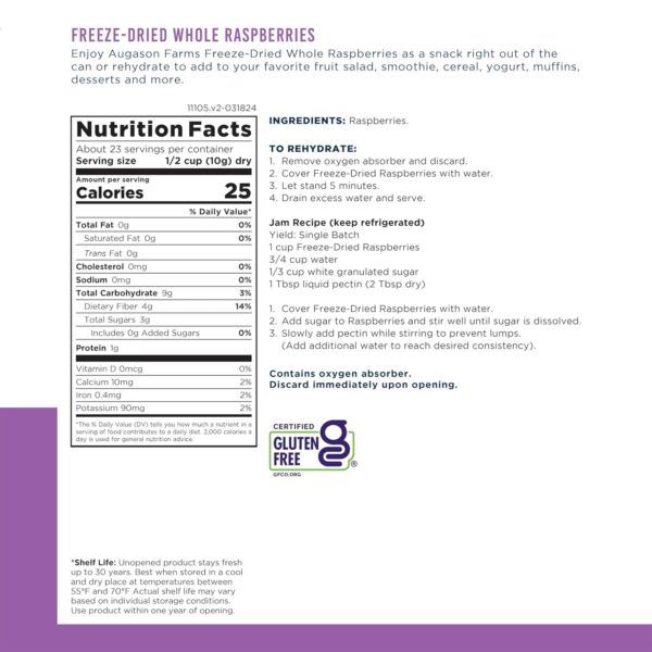 Augason Farms Freeze Dried Whole Raspberries Can, Emergency ...