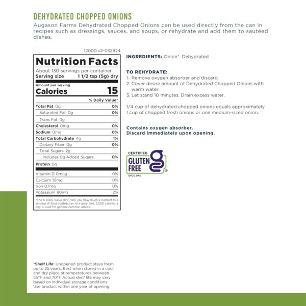 Augason Farms Dehydrated Chopped Onions Can, Emergency Food ...