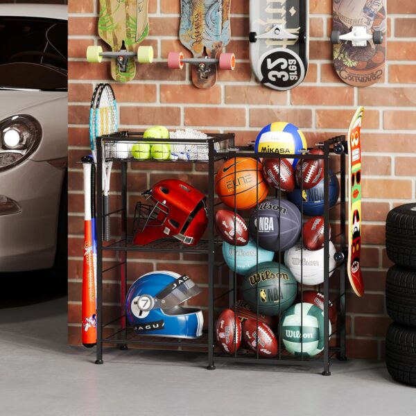 Sports Equipment Organizer, Ball Storage Rack with Elastic S...