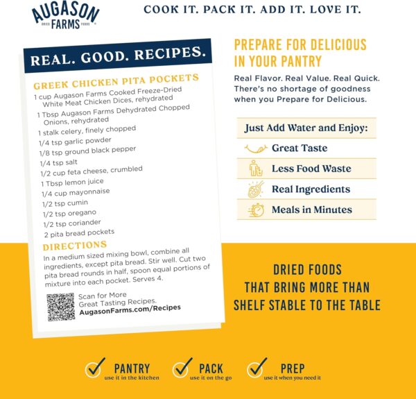 Augason Farms Cooked Freeze Dried White Meat Chicken Dices C...