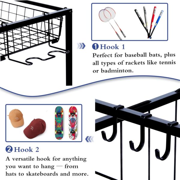 Sports Equipment Organizer, Ball Storage Rack with Elastic S...