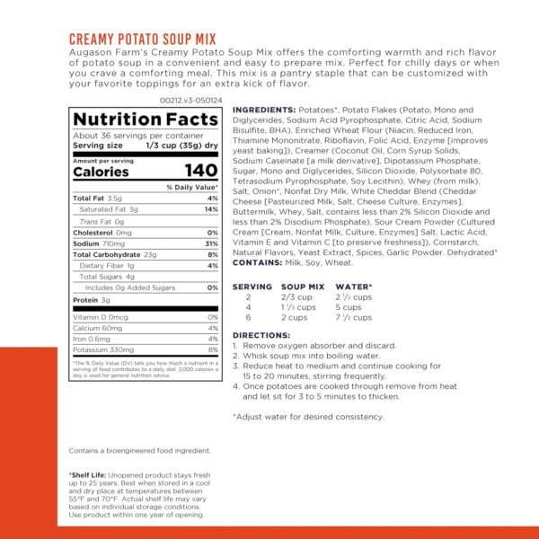 Augason Farms Creamy Potato Soup Mix Can, Emergency Food Sup...