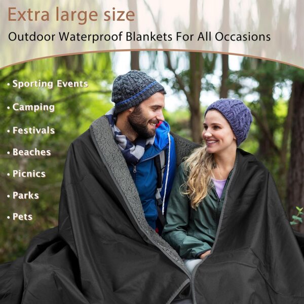 Tirrinia Waterproof Outdoor Blanket with Sherpa Lining, Wind...