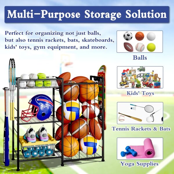 Sports Equipment Organizer, Ball Storage Rack with Elastic S...