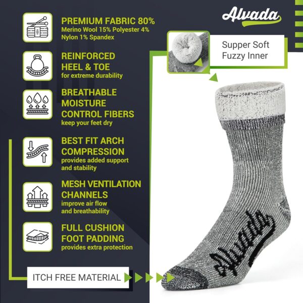 Alvada Merino Wool Hiking Socks Thermal Warm Crew Winter Boo...