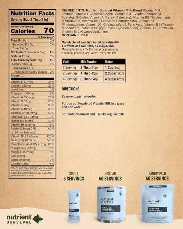 Nutrient Survival Vitamin Powdered Milk, Freeze Dried Preppe...