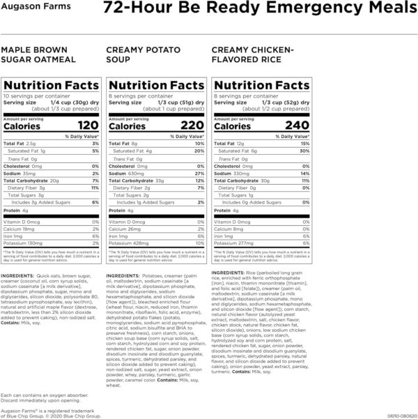 Augason Farms 72-Hour Be Ready Emergency Meal Kit, White, Sm...