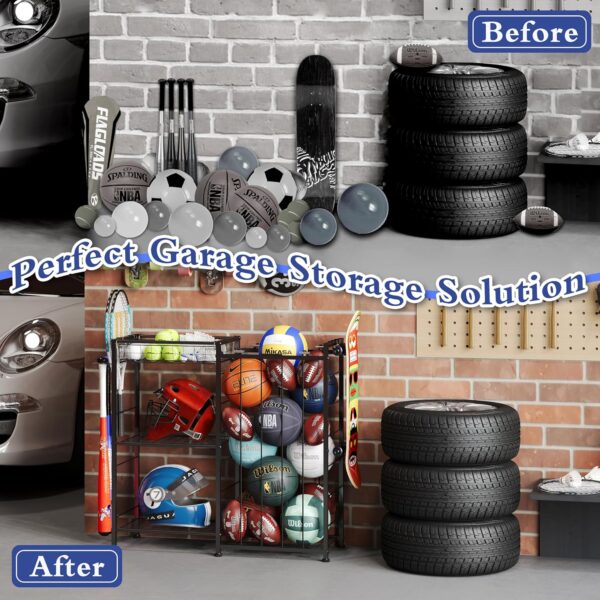 Sports Equipment Organizer, Ball Storage Rack with Elastic S...