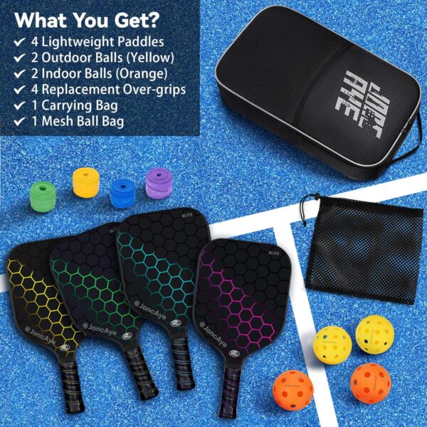 JoncAye Pickleball-Paddles-Set of 4 or 2 Rackets with Balls ...