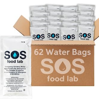 SOS Food Lab Emergency Water Pouches - 2 Gallons (62 Count, ...