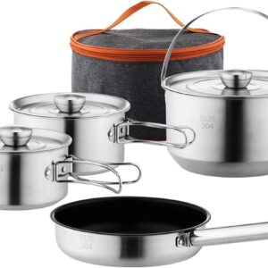 304 Stainless Steel Camping Cookware Set, Pots and Pans for ...
