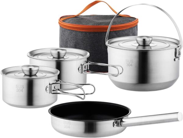 304 Stainless Steel Camping Cookware Set, Pots and Pans for ...