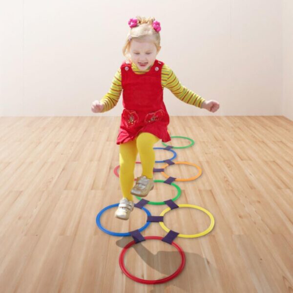 Hey! Play! Hopscotch Ring Game-10 Multi-Colored Plastic Ring...
