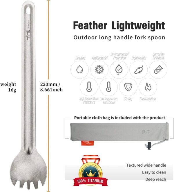 TiTo Titanium Long Handle Spork and Spoon Eco-Friendly Ultra...