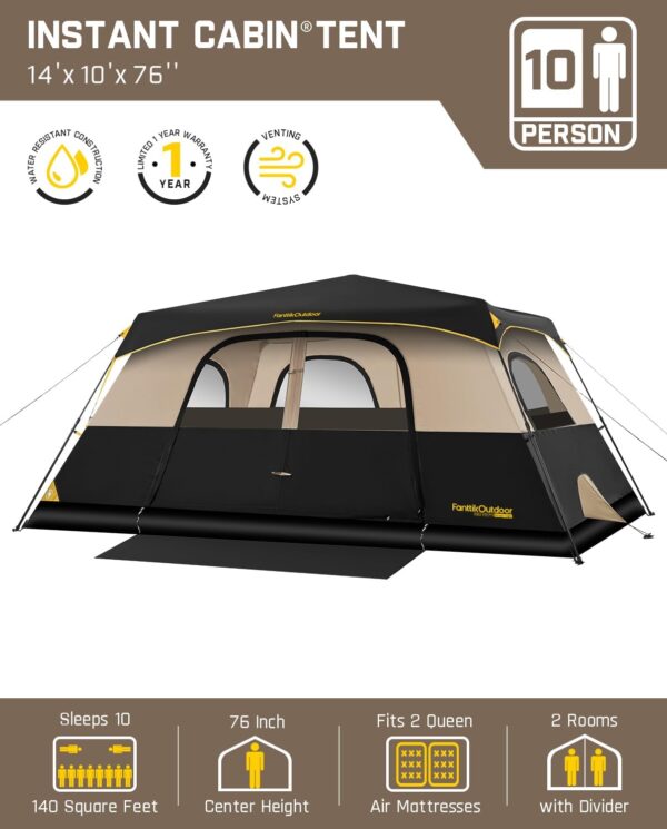 FanttikOutdoor Camping Tent 4/6/8/10 Person Instant Cabin Te...