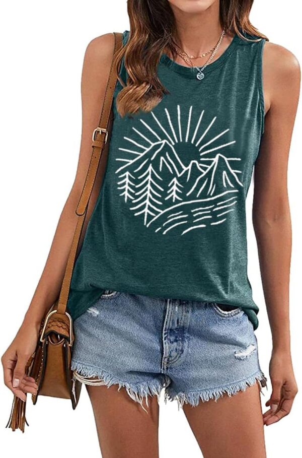 Hiking Mountain Tank Tops for Women Funny Pine Tree Sunrise ...