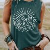 Hiking Mountain Tank Tops for Women Funny Pine Tree Sunrise ...