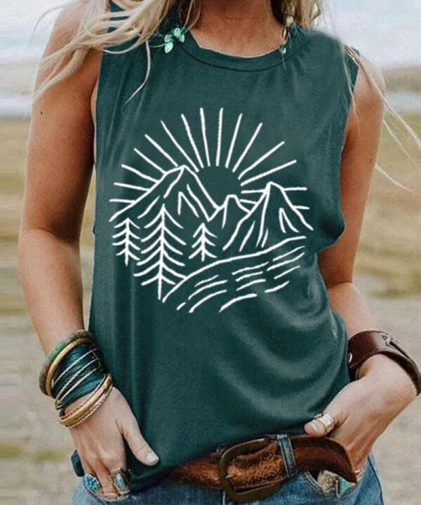 Hiking Mountain Tank Tops for Women Funny Pine Tree Sunrise ...