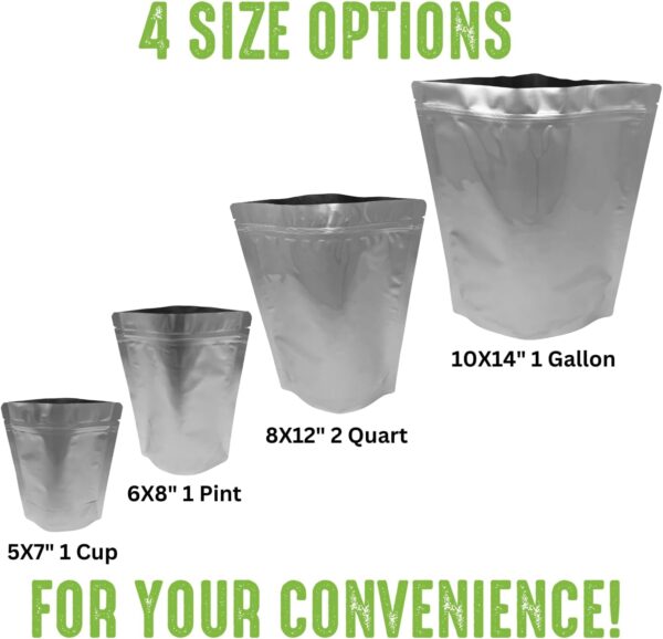 50 Mylar Bags for Food Storage, Airtight 7-Mil Thick Gussete...