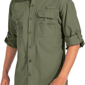 linlon Mens Safari Shirts Long Sleeve UV Protection Hiking F...